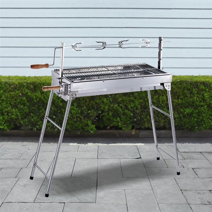 Lightweight Portable Foldable Stainless Steel Charcoal Barbecue Grill with Roasting Bar