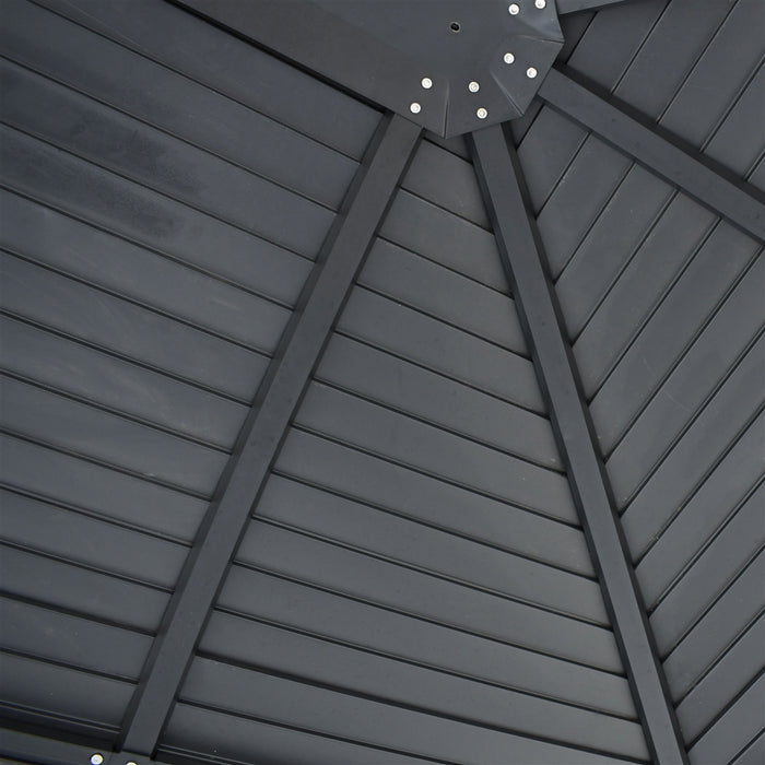 Hardtop Round Roof Patio Gazebo with Mosquito Net - 12 x 10 Feet - Black