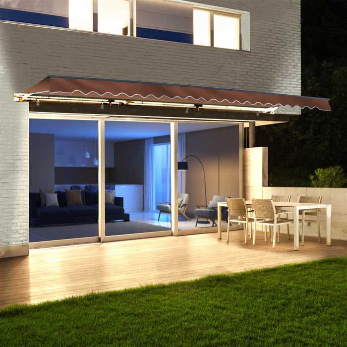 Half Cassette Motorized Retractable LED Luxury Patio Awning - 10 x 8 Feet - Brown