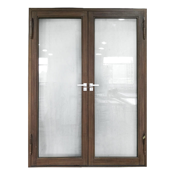 Aluminum Square Top Minimalist Glass-Panel Interior Double Door with Frame - 72 x 96 inches - Chestnut