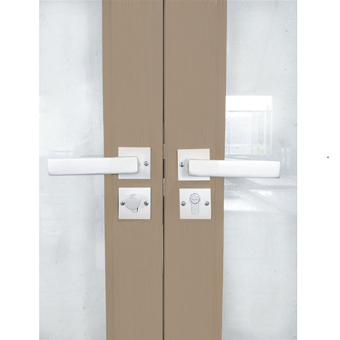 Aluminum Square Top Minimalist Glass-Panel Interior Double Door with Frame - 84 x 96 inches - Light Walnut