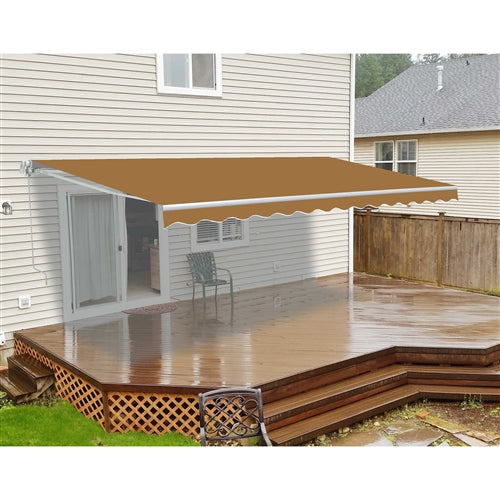 Retractable White Frame Patio Awning - 10 x 8 Feet - Sand