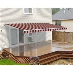 Retractable White Frame Patio Awning - 10 x 8 Feet - Multi Striped Red