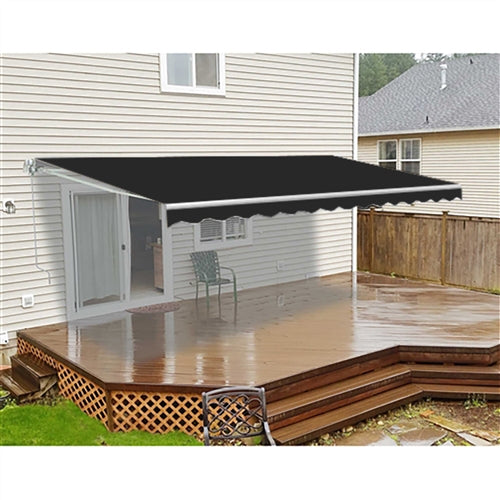 Retractable White Frame Patio Awning - 12 x 10 Feet - Black