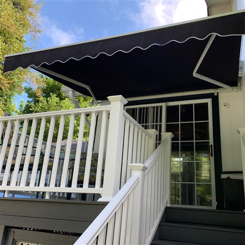 Retractable White Frame Patio Awning - 12 x 10 Feet - Black
