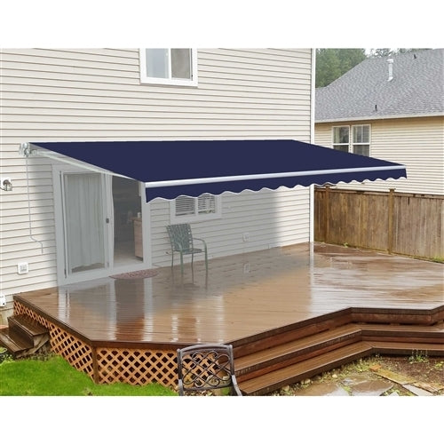 Retractable White Frame Patio Awning - 12 x 10 Feet - Blue