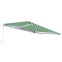 Retractable White Frame Patio Awning - 12 x 10 Feet - Green and White Striped