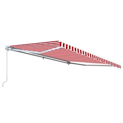 Retractable White Frame Patio Awning - 12 x 10 Feet - Red and White Striped