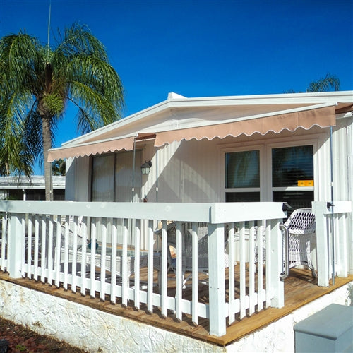 Retractable White Frame Patio Awning - 12 x 10 Feet - Sand