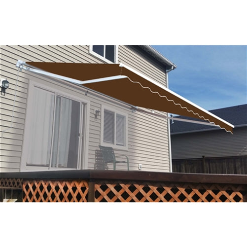 Retractable White Frame Patio Awning - 12 x 10 Feet - Brown