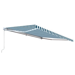 Retractable White Frame Patio Awning - 12 x 10 Feet - Blue and White Striped