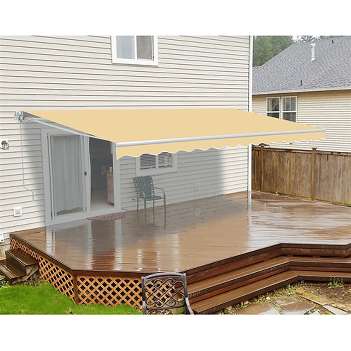 Retractable White Frame Patio Awning - 12 x 10 Feet - Ivory