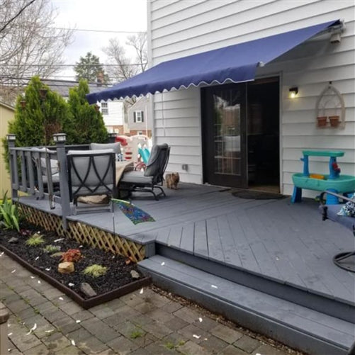Retractable White Frame Patio Awning - 13 x 10 Feet - Blue