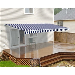 Retractable White Frame Patio Awning - 13 x 10 Feet - Blue and White Striped