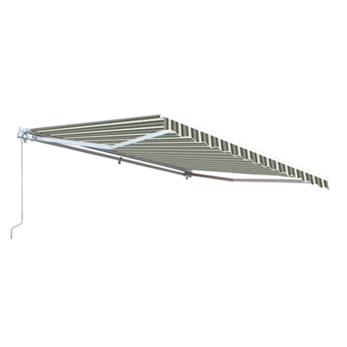 Retractable White Frame Patio Awning - 6.5 x 5 Feet - Multi-Striped Green