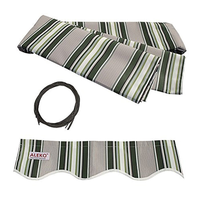 Half Cassette Motorized Retractable LED Luxury Patio Awning - 10 x 8 Feet - Multi-Striped Green
