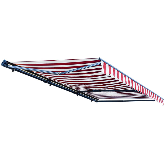 Half Cassette Motorized Retractable LED Luxury Patio Awning - 10 x 8 Feet - Red and White Stripes