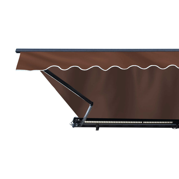 Half Cassette Motorized Retractable LED Luxury Patio Awning - 12 x 10 Feet - Brown