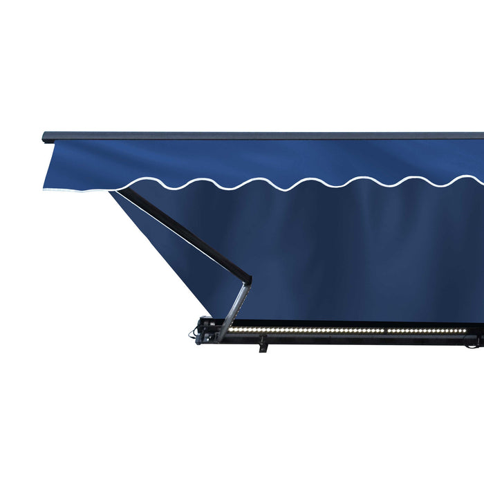 Half Cassette Motorized Retractable LED Luxury Patio Awning - 13 x 10 Feet - Blue