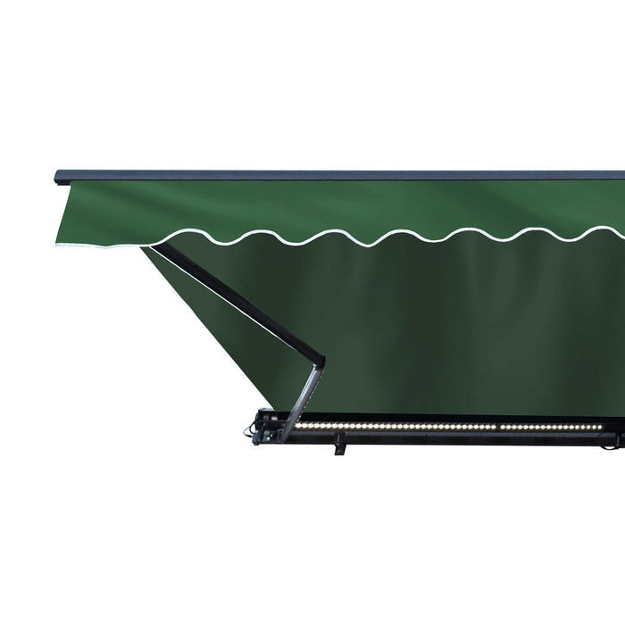 Half Cassette Motorized Retractable LED Luxury Patio Awning - 13 x 10 Feet - Green