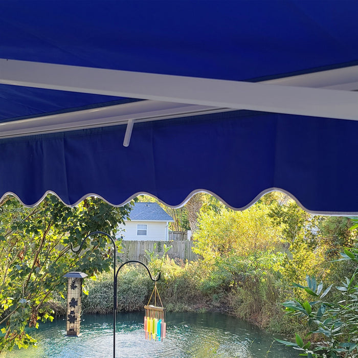 Motorized Retractable White Frame Patio Awning - 20 x 10 Feet - Blue