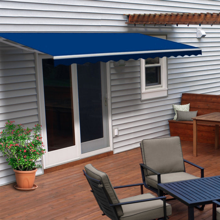 Motorized Retractable White Frame Patio Awning - 20 x 10 Feet - Blue