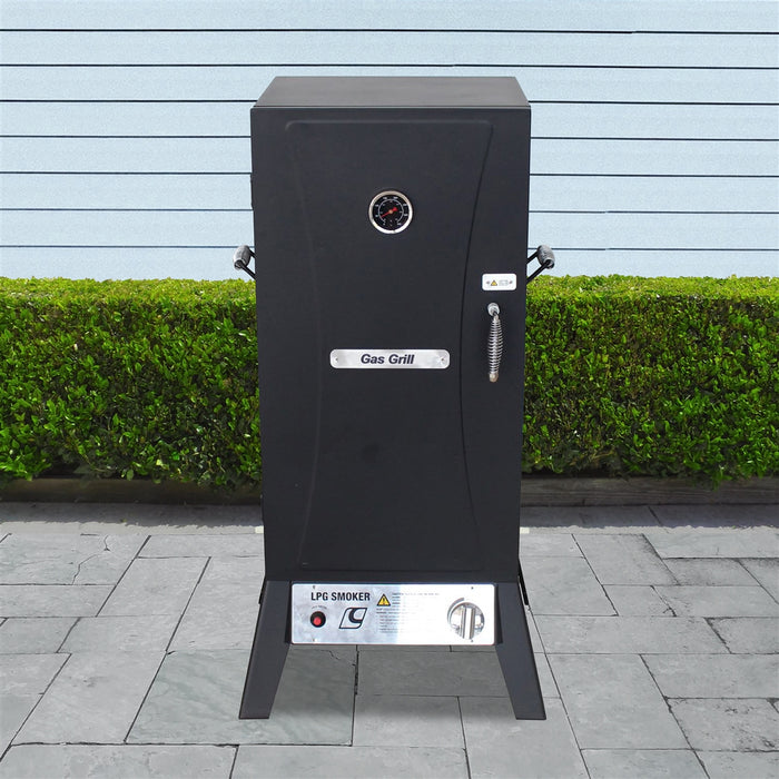 Vertical Offset BBQ Gas Smoker with Temperature Gauge - Black