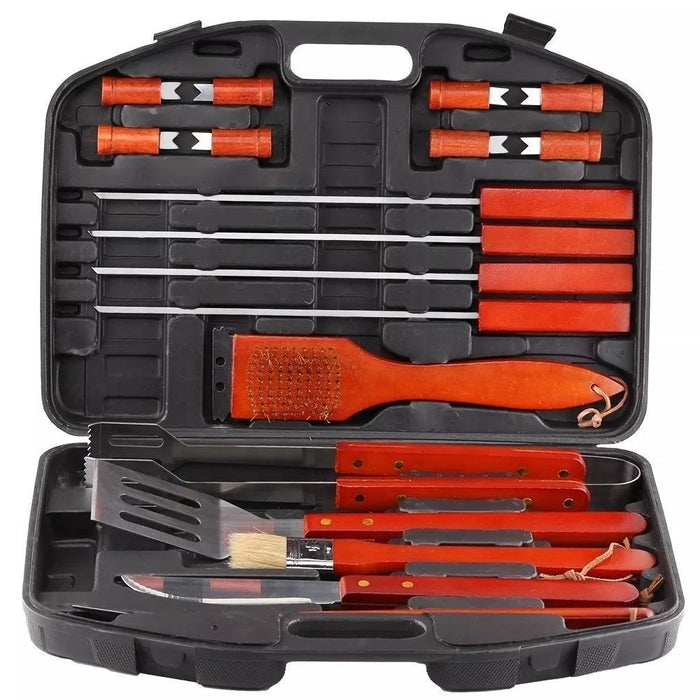 Stainless Steel BBQ Grilling Accessories Tool Set with Storage Case - 18 Pieces - Red