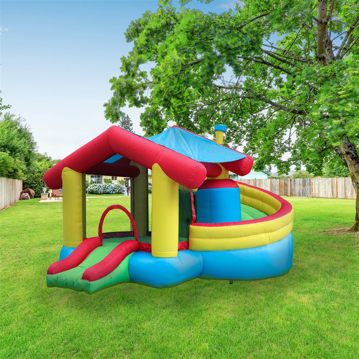 Inflatable Playtime Bounce House with Double Slide and Removable Shaded Canopy