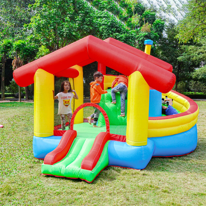 Inflatable Playtime Bounce House with Double Slide and Removable Shaded Canopy
