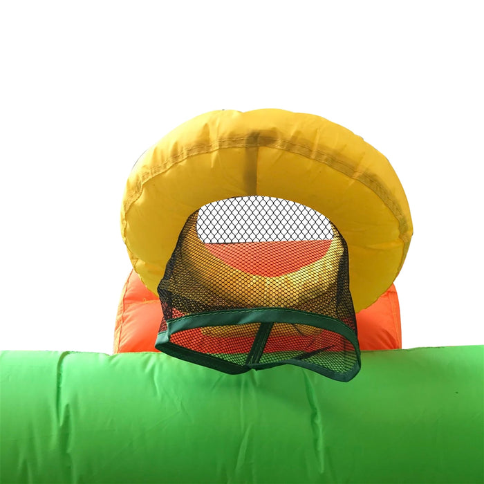 Inflatable Playtime 4-In-1 Bounce House with Basketball Rim, Soccer Arena, Volleyball Net, and Slide