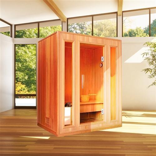 CED3KUPA 3 Person Canadian Red Cedar Wood Indoor Wet Dry Sauna with 3 kW ETL Electrical Heater
