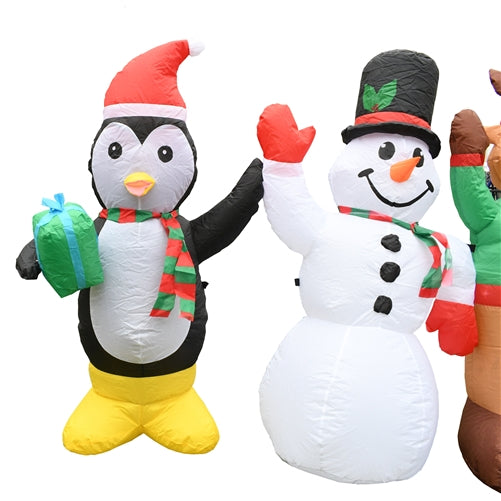 Giant Inflatable LED Waving Christmas Penguin, Snowman, Reindeer, and Santa Crew - 4 Foot