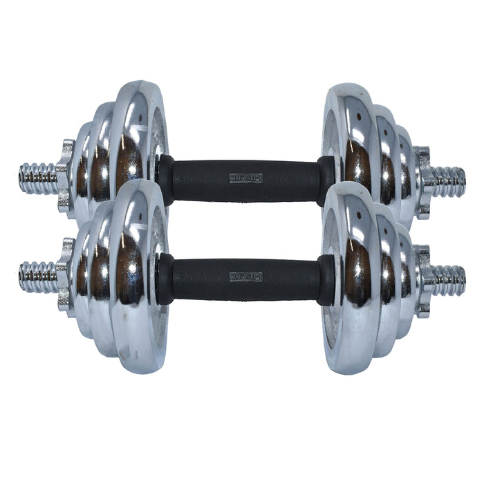 Cast Iron Adjustable Dumbbell Set for Home Gym - 44 lbs (20 kg) - Chrome Finish