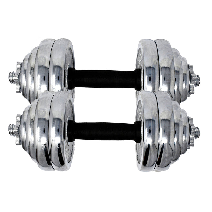 Cast Iron Adjustable Dumbbell Set for Home Gym - 66 lbs (30 kg) - Chrome Finish