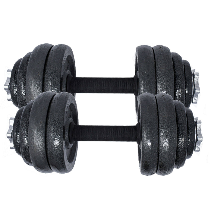 Cast Iron Adjustable Dumbbell Set for Home Gym - 66 lbs (30 kg) - Black