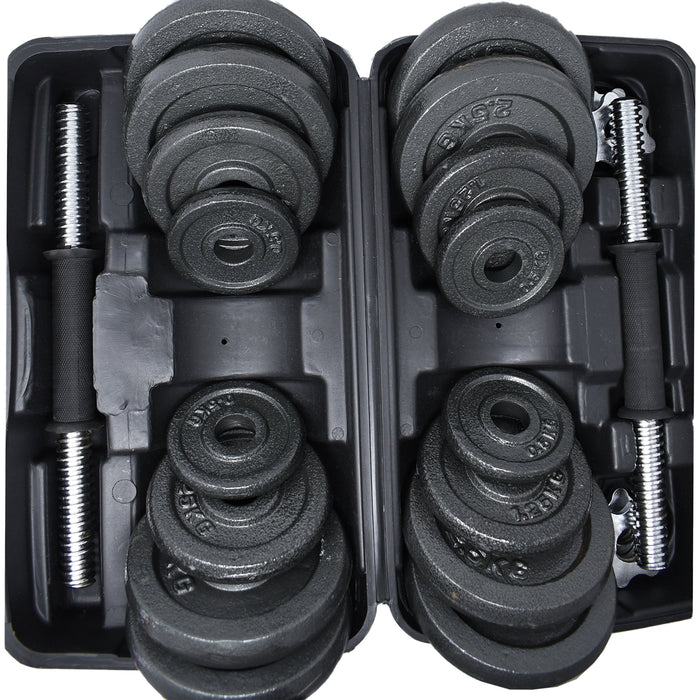 Cast Iron Adjustable Dumbbell Set for Home Gym - 66 lbs (30 kg) - Black