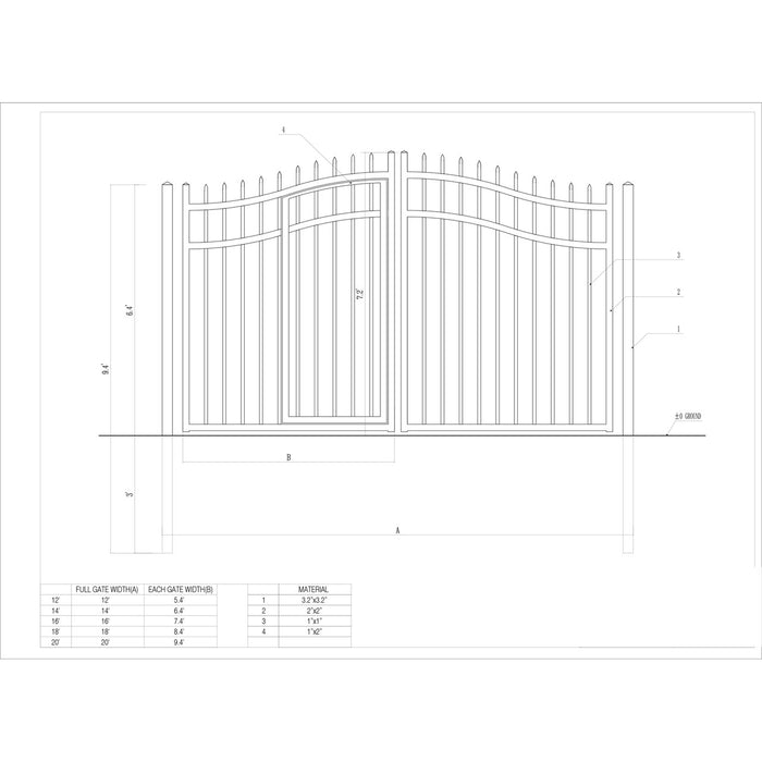 Steel Dual Swing Driveway Gate with Built-In Pedestrian Door - VIENNA Style - 16 x 7 Feet