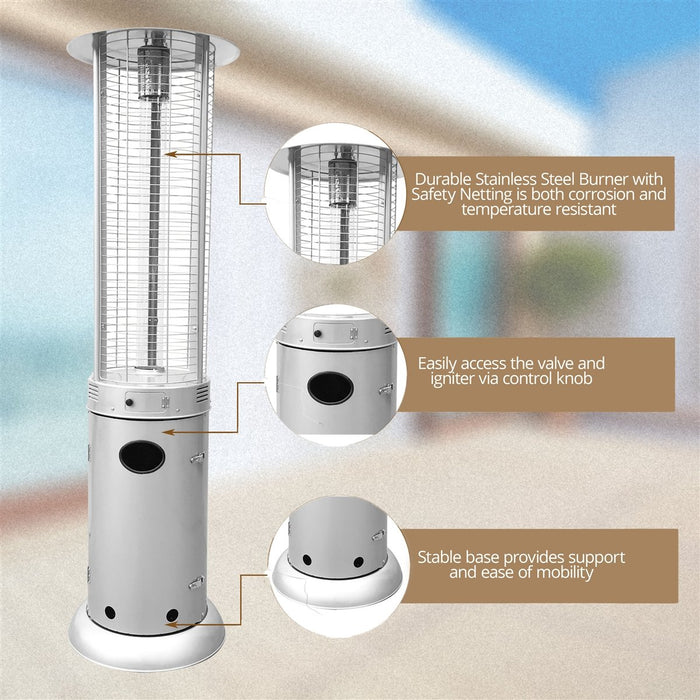 Outdoor Patio Cylinder Propane Space Heater with Adjustable Thermostat - Silver
