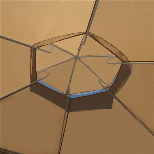 Double Roof Hexagon Patio Gazebo with Netting - 6.5 x 6.5 x 6.5 Ft - Sand