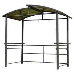 Steel Hardtop BBQ Gazebo with Serving Tables - 8 x 5 x 8 Feet - Brown