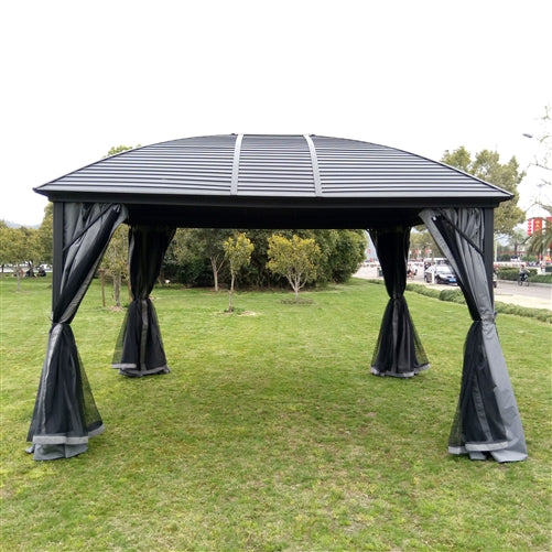 UV-Protective Polyester Curtain Panels for Hardtop Round Roof Gazebo - 12 x 10 Feet - Gray