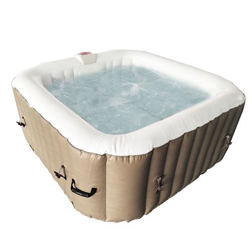 Square Inflatable Hot Tub Spa With Cover - 6 Person - 250 Gallon - Brown and White