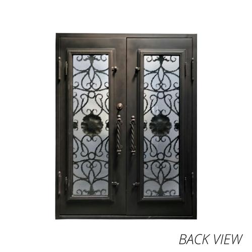 Iron Square Top Sunflower Dual Door with Frame and Threshold - 81 x 62 x 6 Inches - Aged Bronze