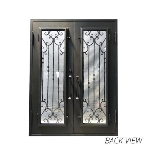 Iron Square Top Baroque-Inspired Dual Door with Frame and Threshold - 96 x 72 x 6 Inches - Matte Black