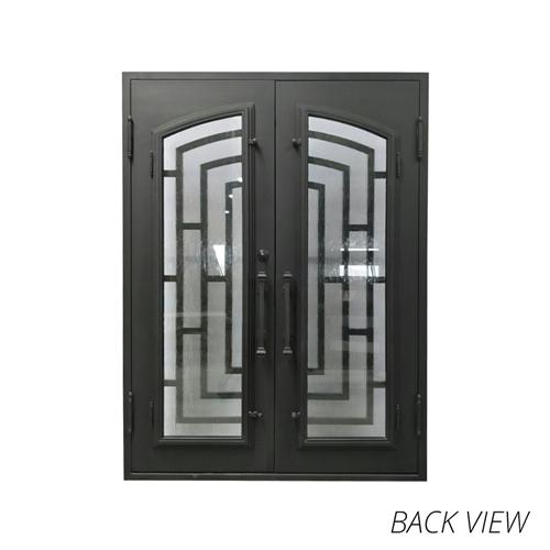 Iron Square Top Modern Dual Door with Frame and Threshold - 96 x 72 x 6 Inches - Matte Black