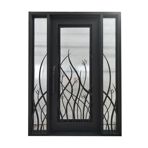 Iron Square Top Tall Grass Single Door with Frame and Threshold - 96 x 72 x 6 Inches - Aged Bronze