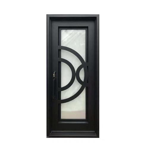 Iron Square Top Curved-Arc Design Single Door with Frame and Threshold - 96 x 40 Inches - Matte Black