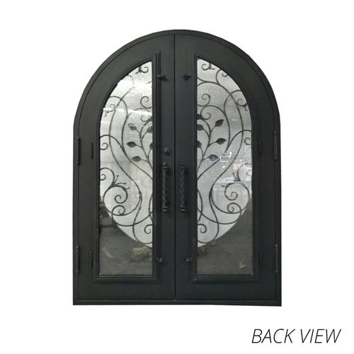Iron Round Top Leaf Dual Door with Frame and Threshold - 72 x 96 Inches - Matte Black