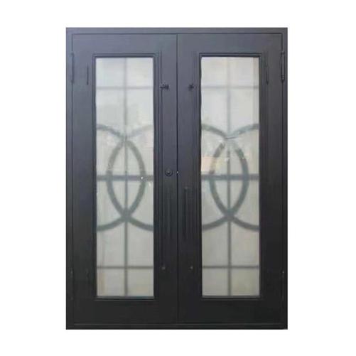 Iron Square Top Curvature-Designed Dual Door with Frame and Threshold - 96 x 72 Inches - Matte Black